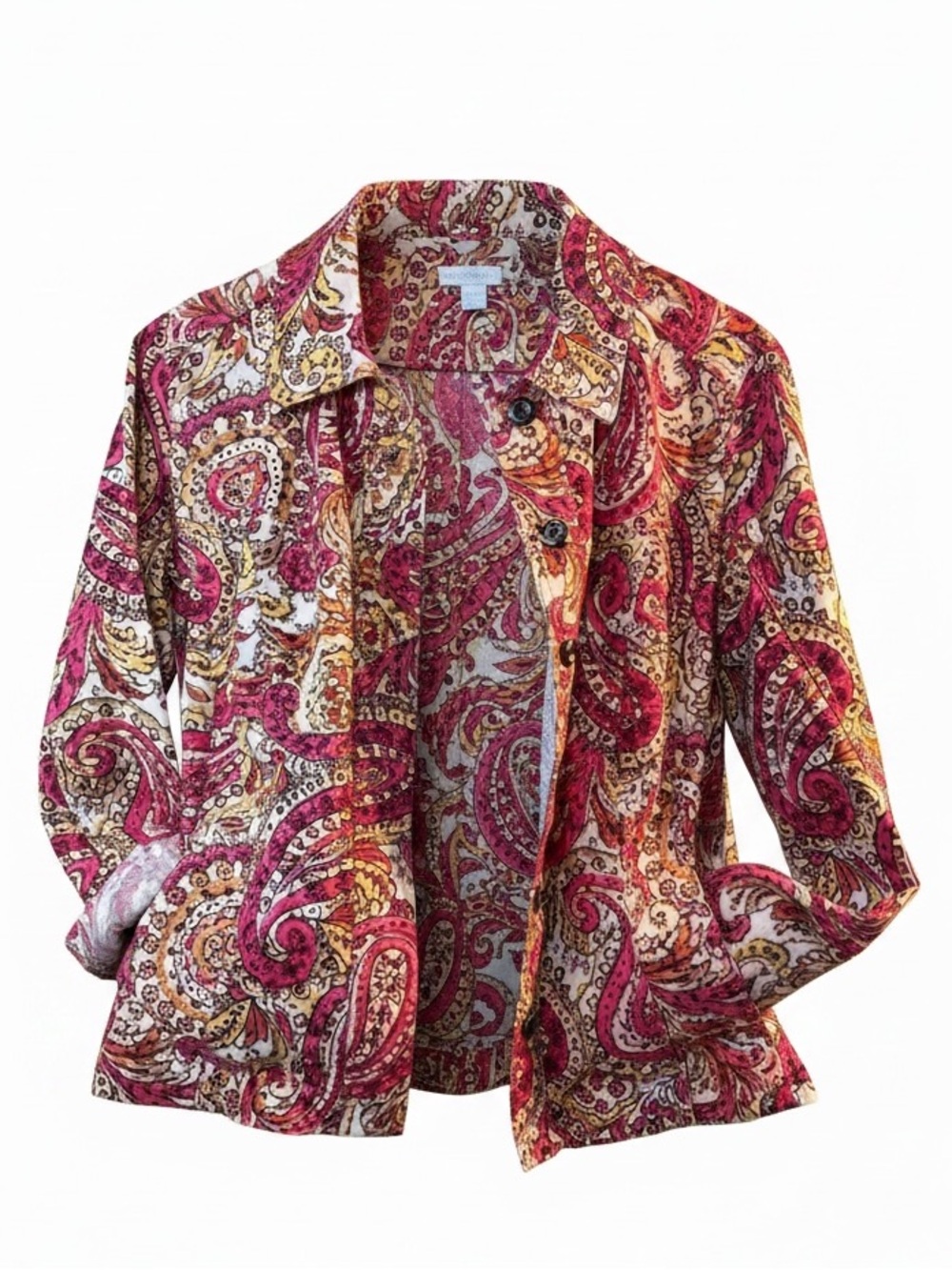Charter Club Pink & Gold Paisley Print Lightweight Jacket -Boho Chic Retro Style